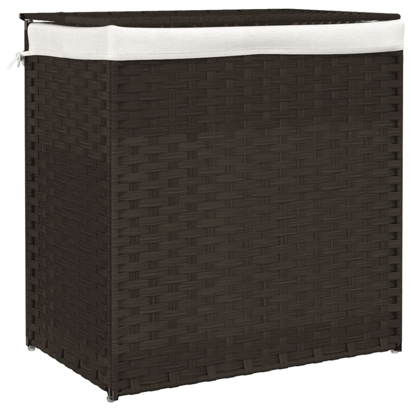 vidaXL sötétbarna polyrattan szennyeskosár 2 rekesszel 53x35x57 cm