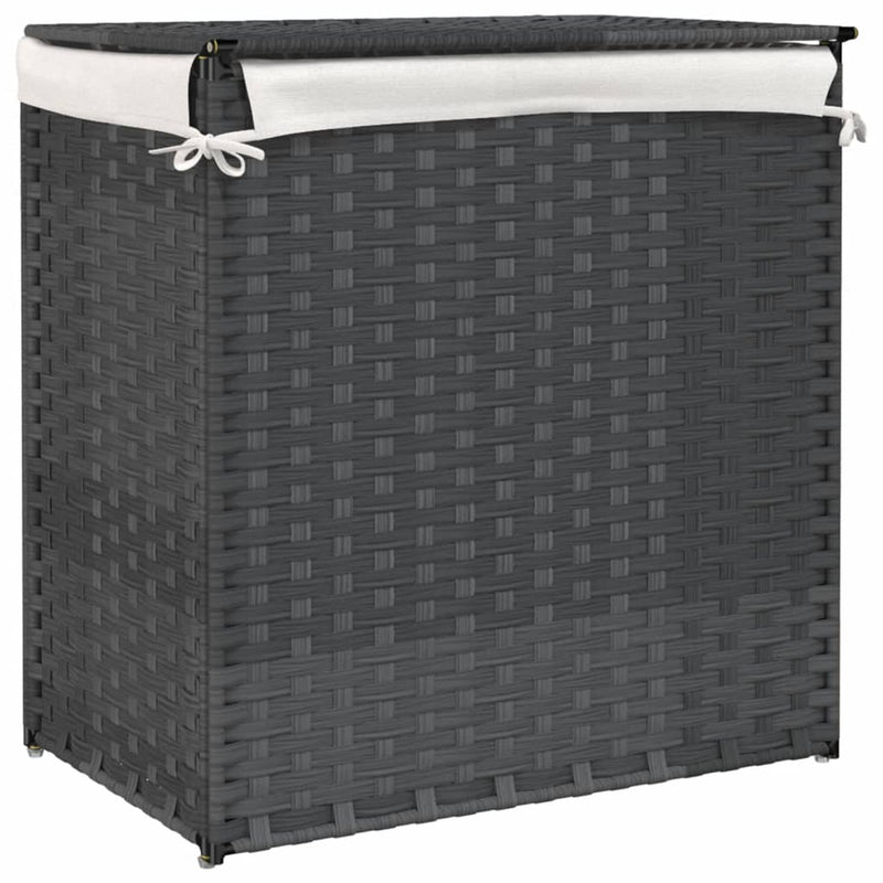 vidaXL szürke polyrattan szennyeskosár 2 rekesszel 53x33x57 cm