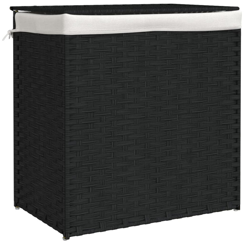 vidaXL fekete polyrattan szennyeskosár 2 rekesszel 53x33x57 cm