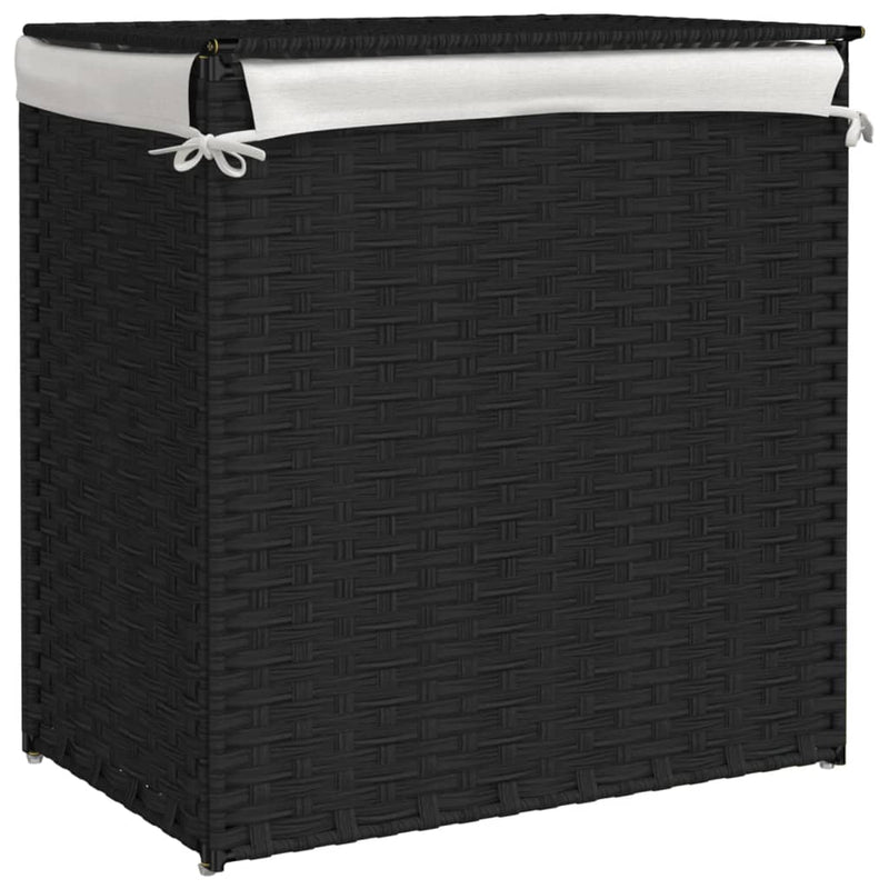 vidaXL fekete polyrattan szennyeskosár 2 rekesszel 53x33x57 cm