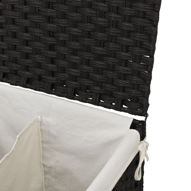 vidaXL fekete polyrattan szennyeskosár 2 rekesszel 53x33x57 cm