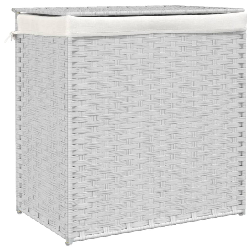 vidaXL fehér polyrattan szennyeskosár 2 rekesszel 53x33x57 cm