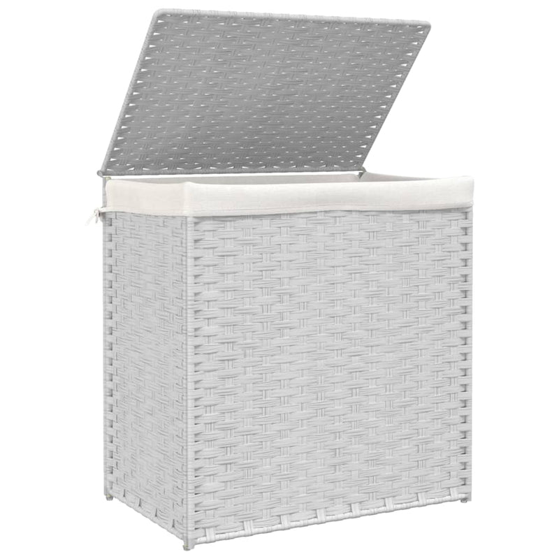 vidaXL fehér polyrattan szennyeskosár 2 rekesszel 53x33x57 cm