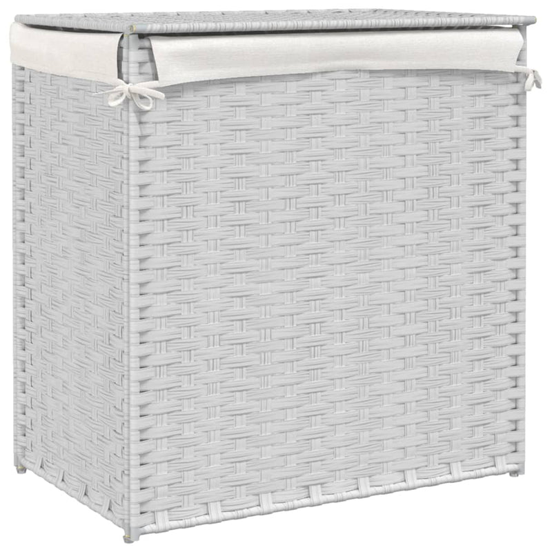 vidaXL fehér polyrattan szennyeskosár 2 rekesszel 53x33x57 cm