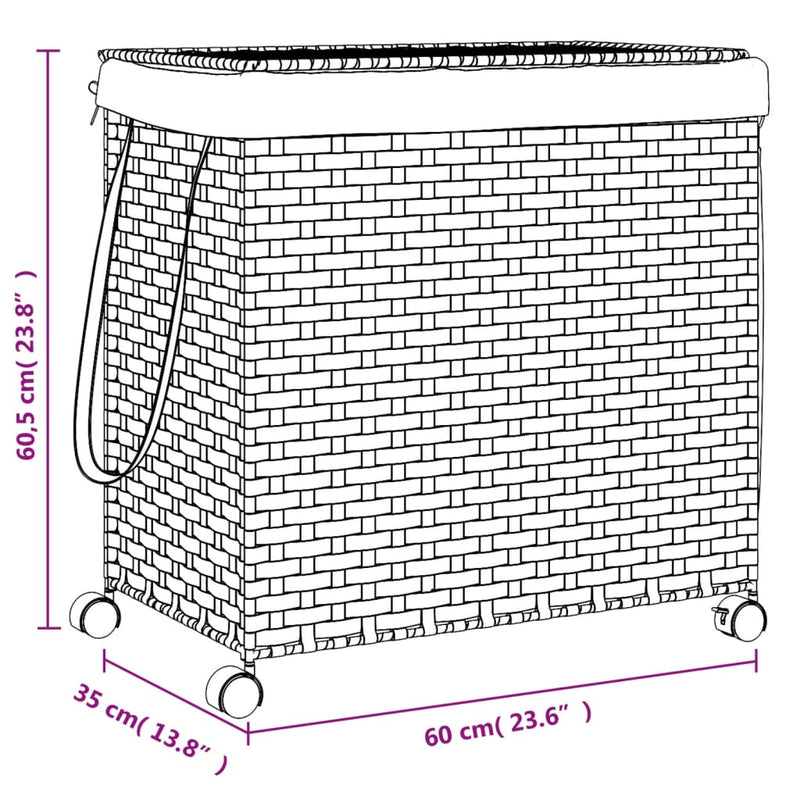 vidaXL polyrattan szennyeskosár kerekekkel 60x35x60,5 cm