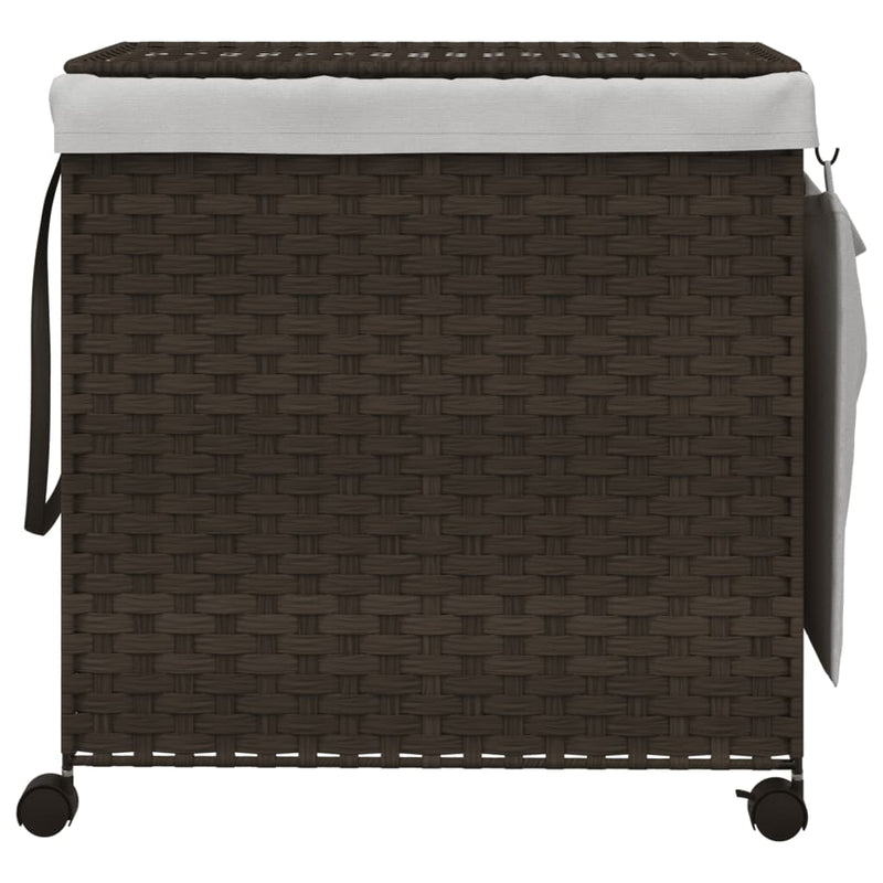 vidaXL sötétbarna rattan szennyeskosár kerekekkel 60x35x60,5 cm