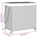 vidaXL szürke rattan szennyeskosár kerekekkel 60x35x60,5 cm