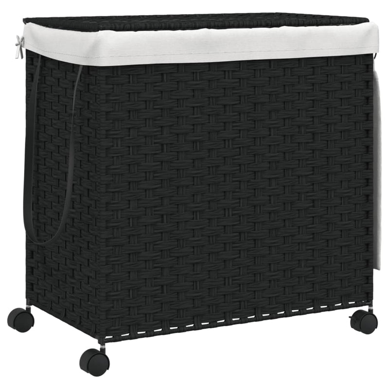 vidaXL fekete rattan szennyeskosár kerekekkel 60x35x60,5 cm