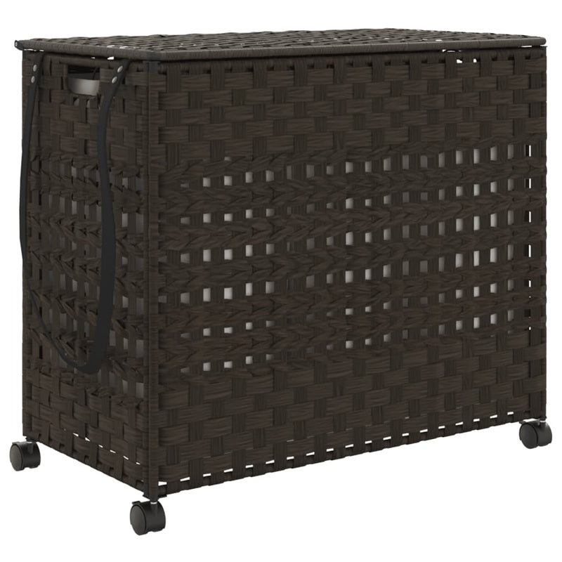 vidaXL sötétbarna rattan szennyeskosár kerekekkel 66x35x60 cm