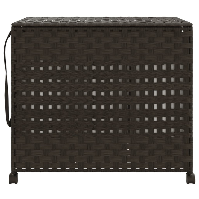 vidaXL sötétbarna rattan szennyeskosár kerekekkel 66x35x60 cm