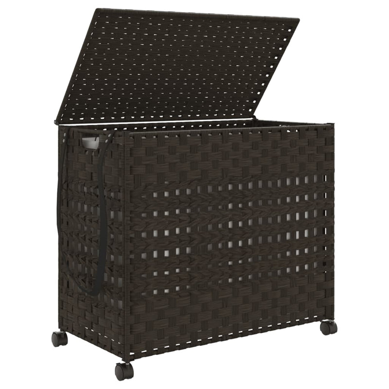 vidaXL sötétbarna rattan szennyeskosár kerekekkel 66x35x60 cm