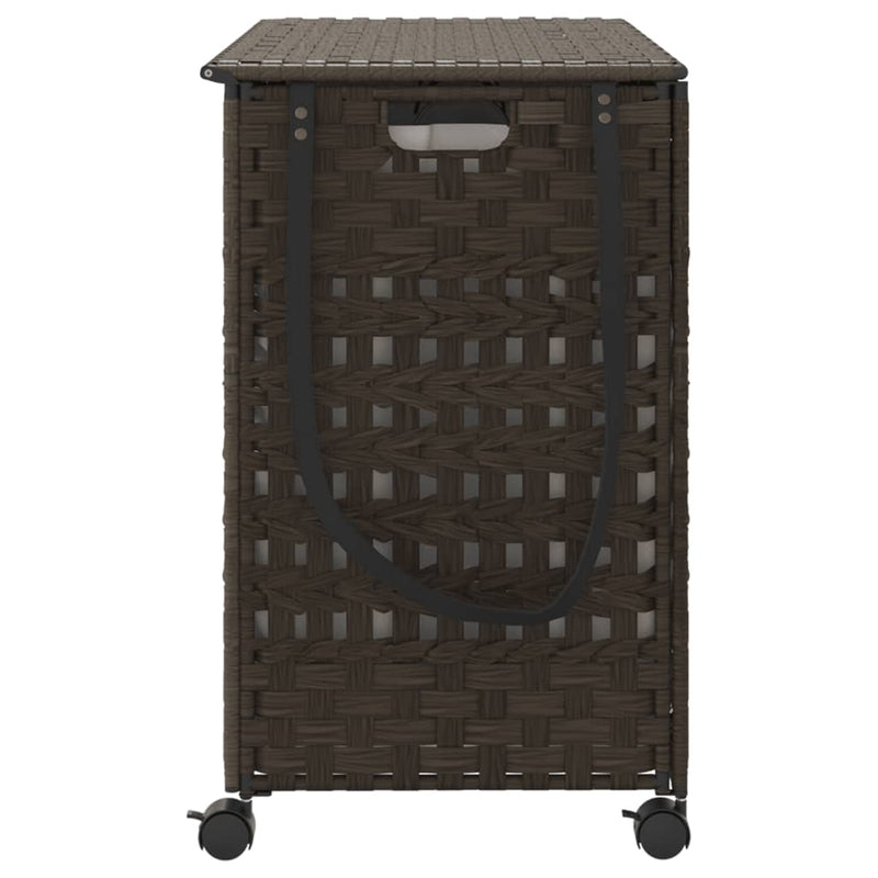 vidaXL sötétbarna rattan szennyeskosár kerekekkel 66x35x60 cm