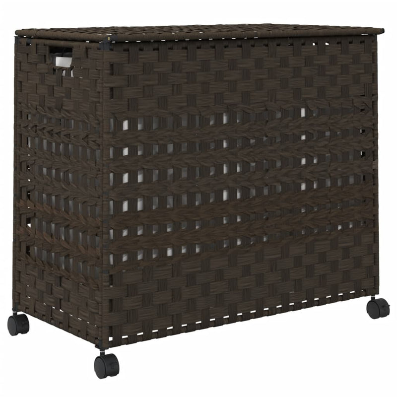 vidaXL sötétbarna rattan szennyeskosár kerekekkel 66x35x60 cm