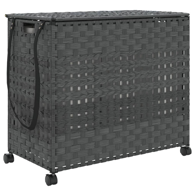 vidaXL szürke rattan szennyeskosár kerekekkel 66x35x60 cm