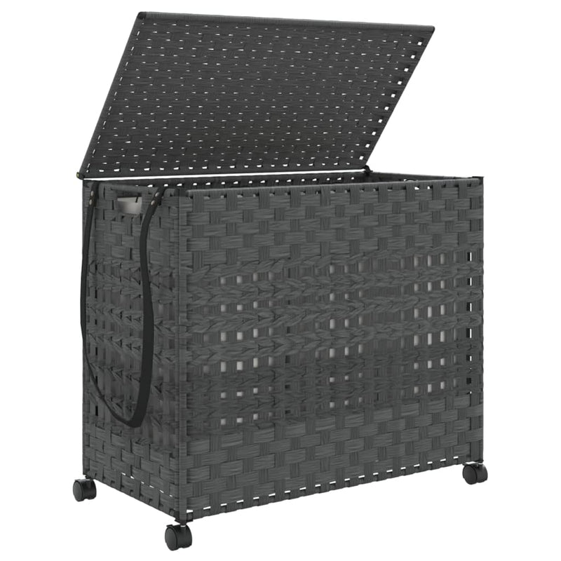 vidaXL szürke rattan szennyeskosár kerekekkel 66x35x60 cm