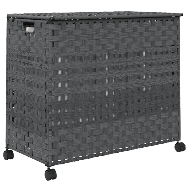 vidaXL szürke rattan szennyeskosár kerekekkel 66x35x60 cm