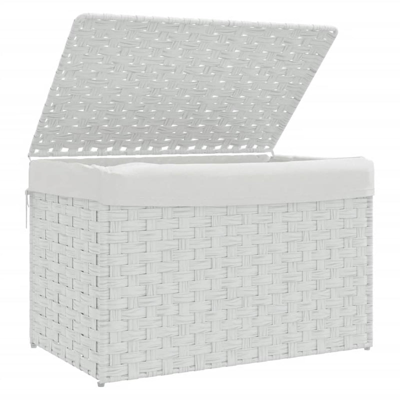 vidaXL fehér polyrattan szennyeskosár fedéllel 55,5 x 35 x 34 cm