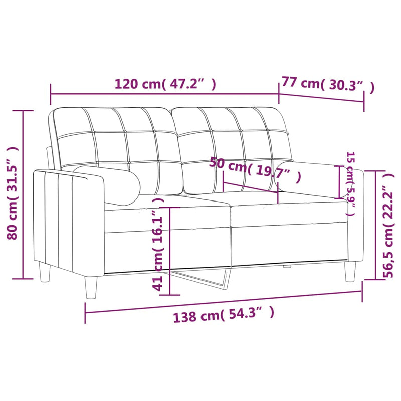 vidaXL 2 személyes barna szövet kanapé díszpárnákkal 120 cm