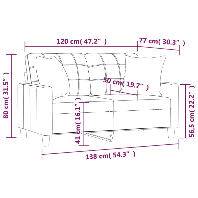 vidaXL 2 személyes szürke műbőr kanapé díszpárnákkal 120 cm