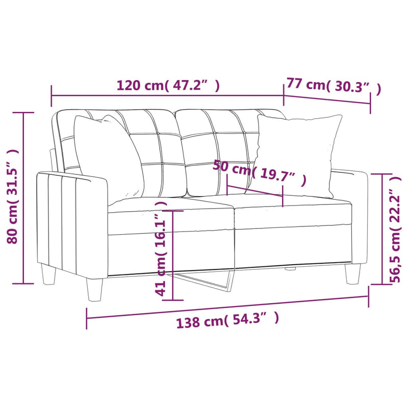 vidaXL 2 személyes cappuccino színű műbőr kanapé díszpárnákkal 120 cm