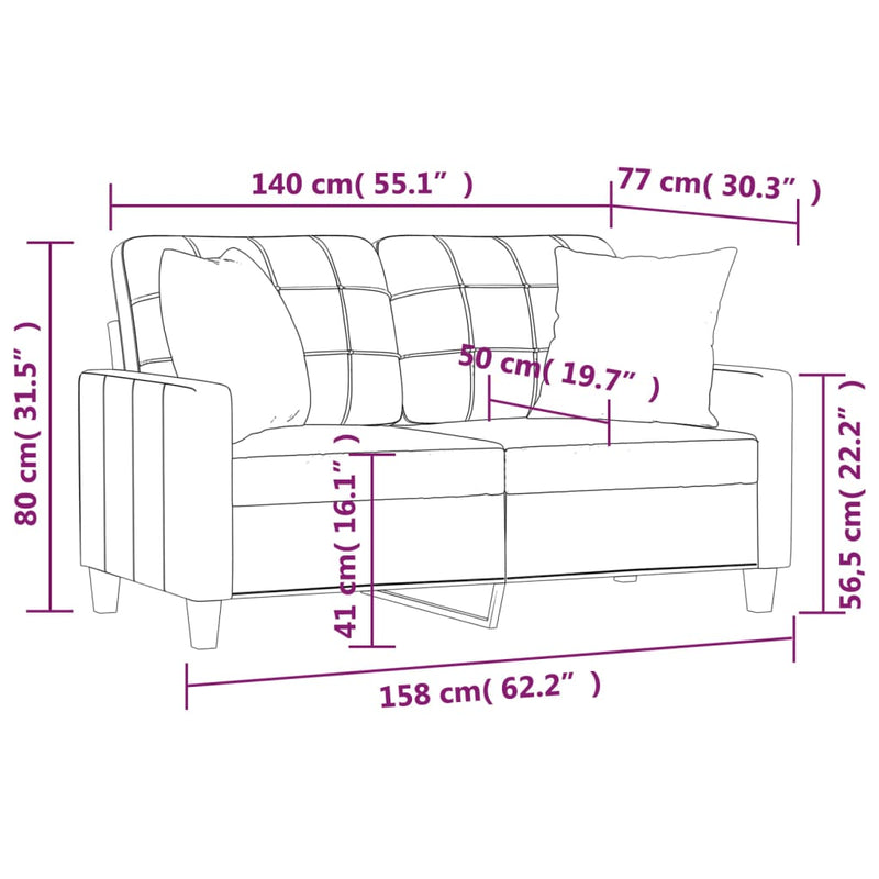 vidaXL 2 személyes szürke műbőr kanapé díszpárnákkal 140 cm