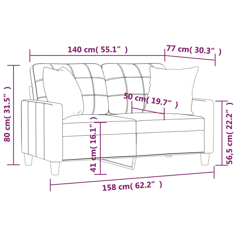 vidaXL 2 személyes cappuccino színű műbőr kanapé díszpárnákkal 140 cm