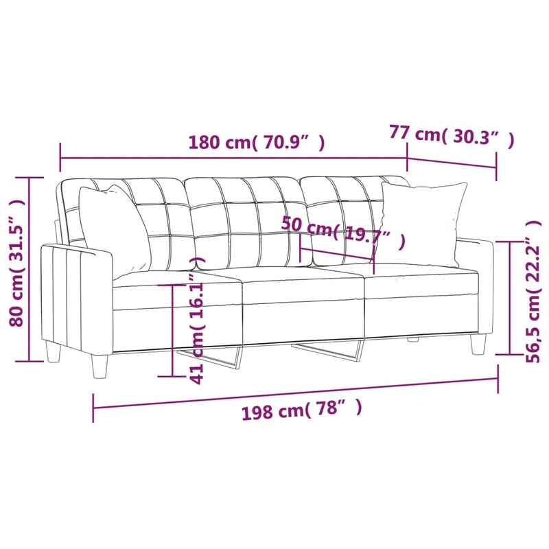 vidaXL 3 személyes cappuccino színű műbőr kanapé díszpárnákkal 180 cm