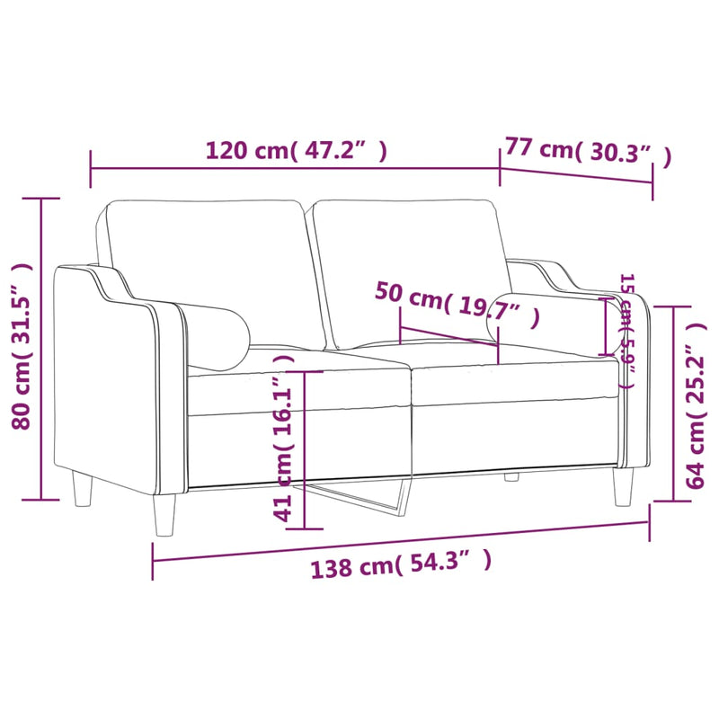 vidaXL 2 személyes barna szövet kanapé díszpárnákkal 120 cm