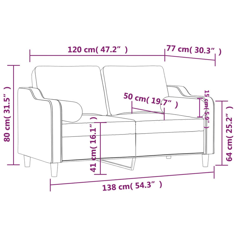 vidaXL 2 személyes fekete szövet kanapé díszpárnákkal 120 cm