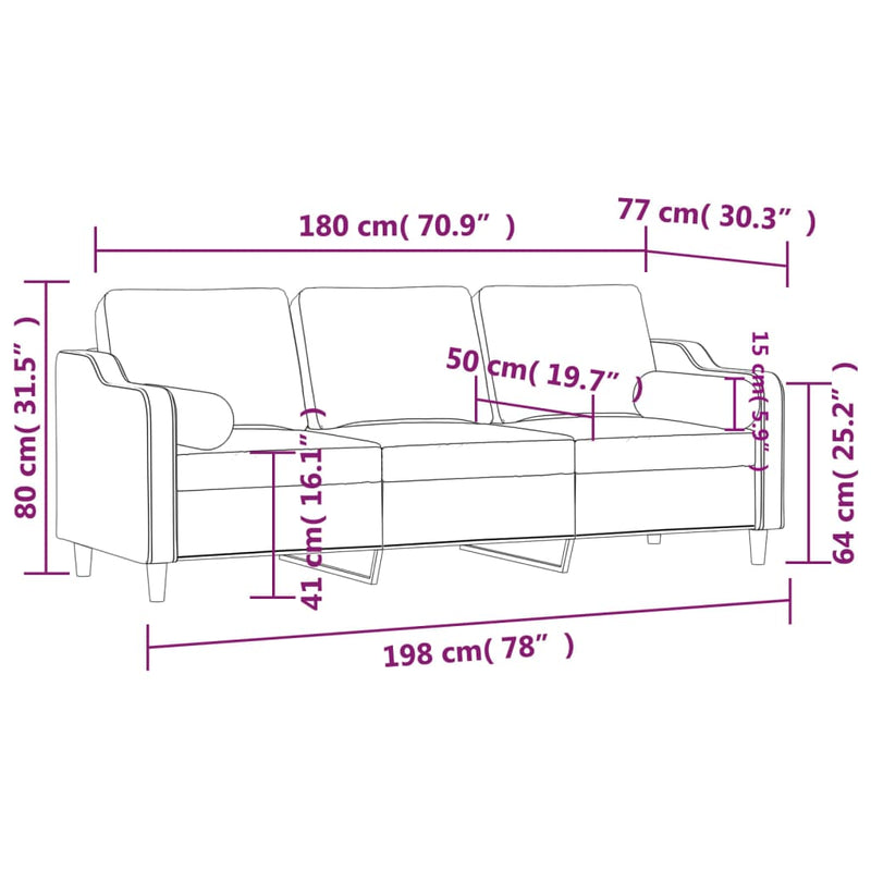 vidaXL 3 személyes krémszínű szövet kanapé díszpárnákkal 180 cm