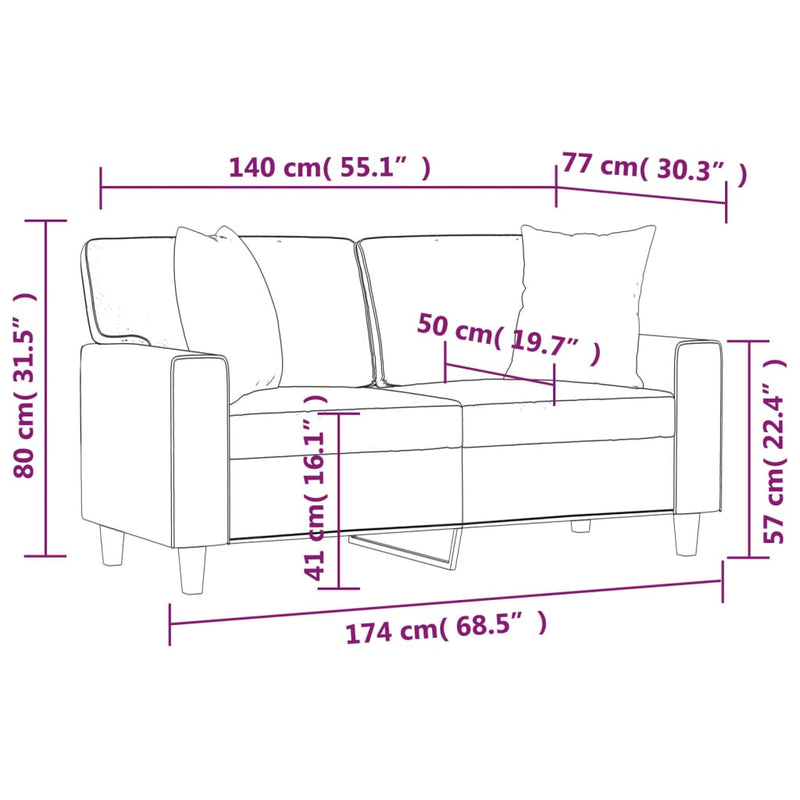 vidaXL 2 személyes fekete műbőr kanapé díszpárnákkal 140 cm