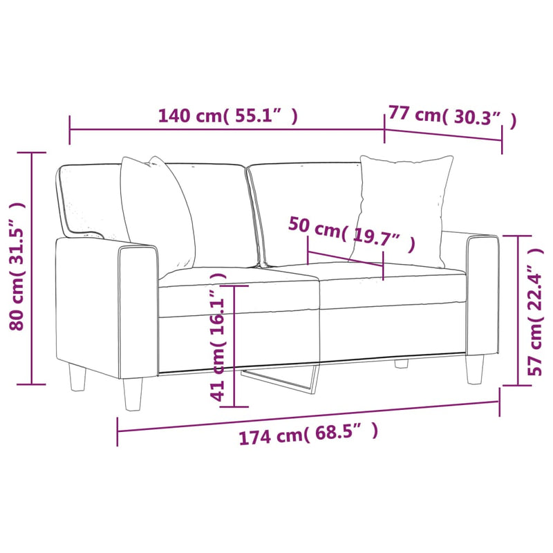 vidaXL 2 személyes krémszínű műbőr kanapé díszpárnákkal 140 cm