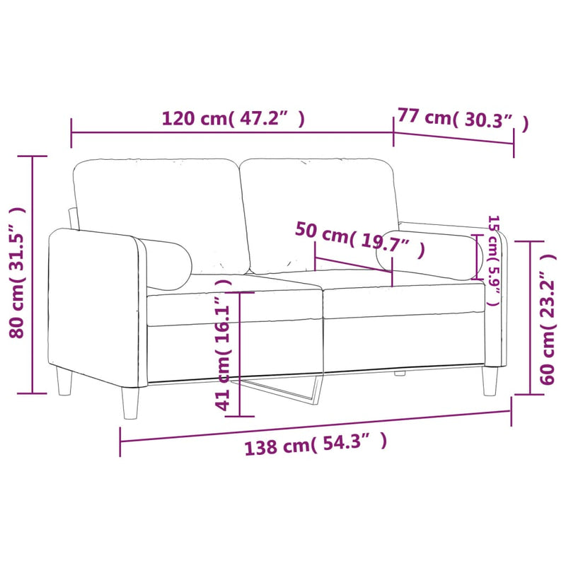 vidaXL 2 személyes bordó bársony kanapé díszpárnákkal 120 cm