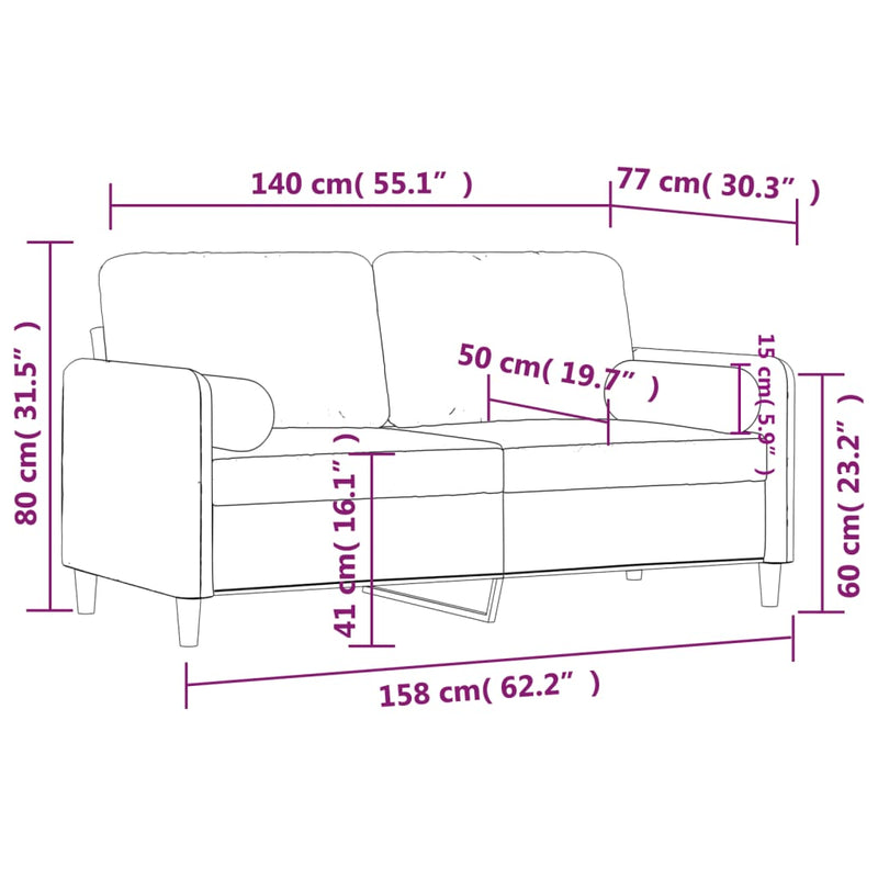 vidaXL 2 személyes rózsaszín bársony kanapé díszpárnákkal 140 cm