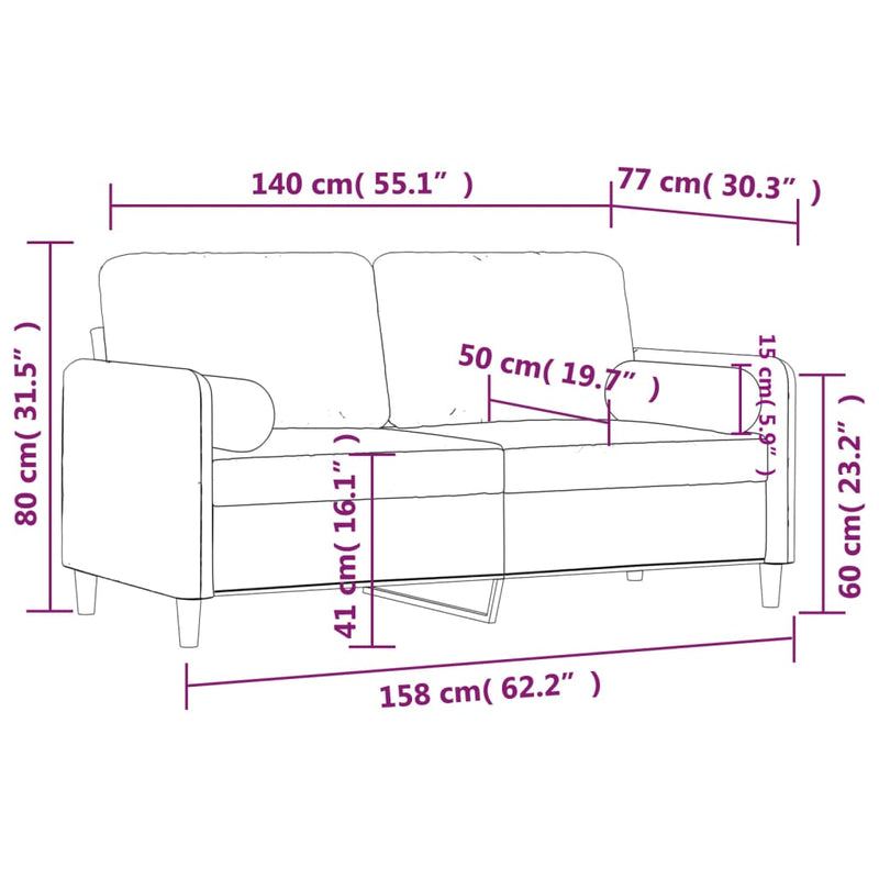 vidaXL 2 személyes bordó bársony kanapé díszpárnákkal 140 cm