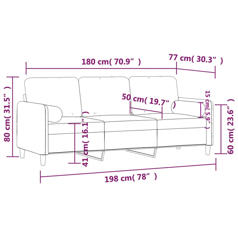 vidaXL 3 személyes rózsaszín bársony kanapé díszpárnákkal 180 cm