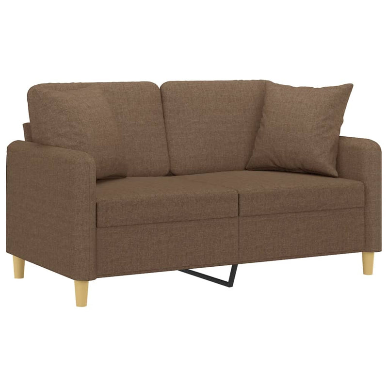vidaXL 2 személyes barna szövet kanapé díszpárnákkal 120 cm