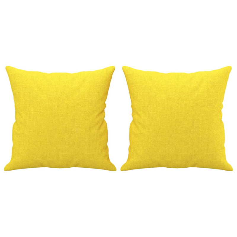 vidaXL 2 személyes világossárga szövet kanapé díszpárnákkal 120 cm