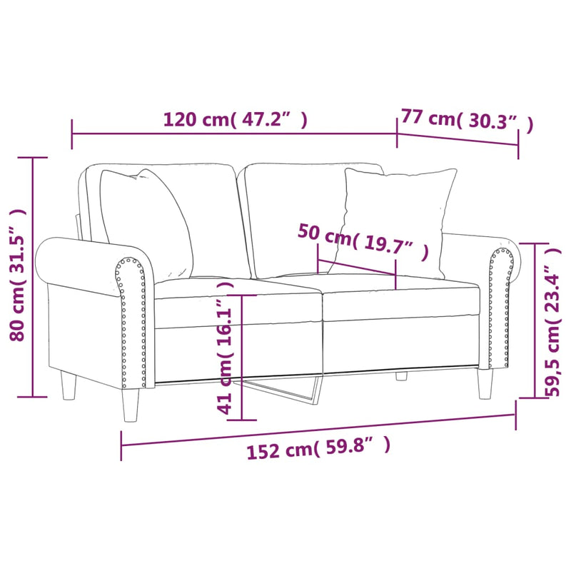 vidaXL 2 személyes szürke műbőr kanapé díszpárnákkal 120 cm