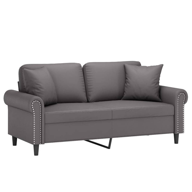vidaXL 2 személyes szürke műbőr kanapé díszpárnákkal 140 cm
