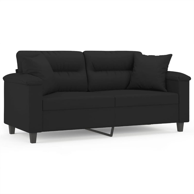 vidaXL 2 személyes fekete mikroszálas szövetkanapé párnákkal 140 cm