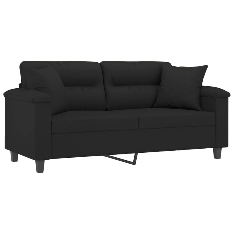 vidaXL 2 személyes fekete mikroszálas szövetkanapé párnákkal 140 cm