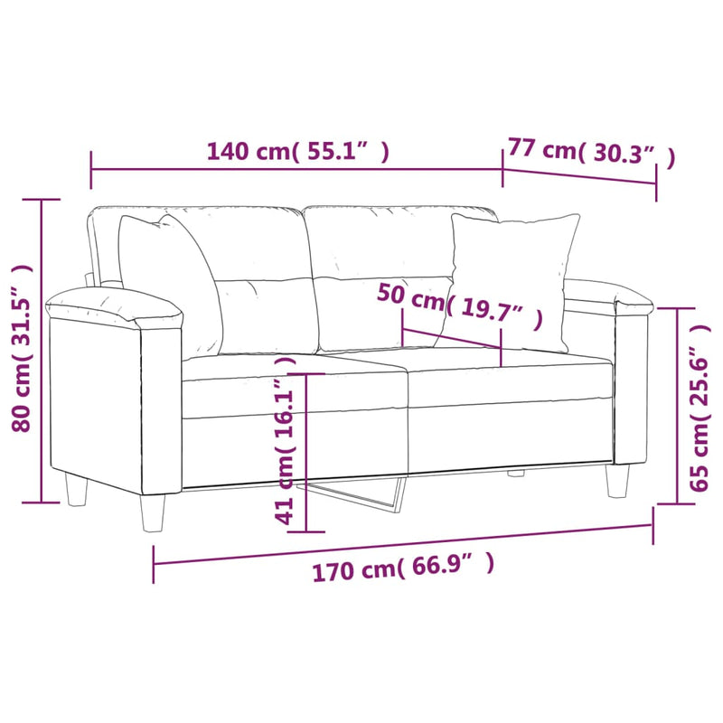 vidaXL 2 személyes krémszínű mikroszálas szövetkanapé párnákkal 140 cm