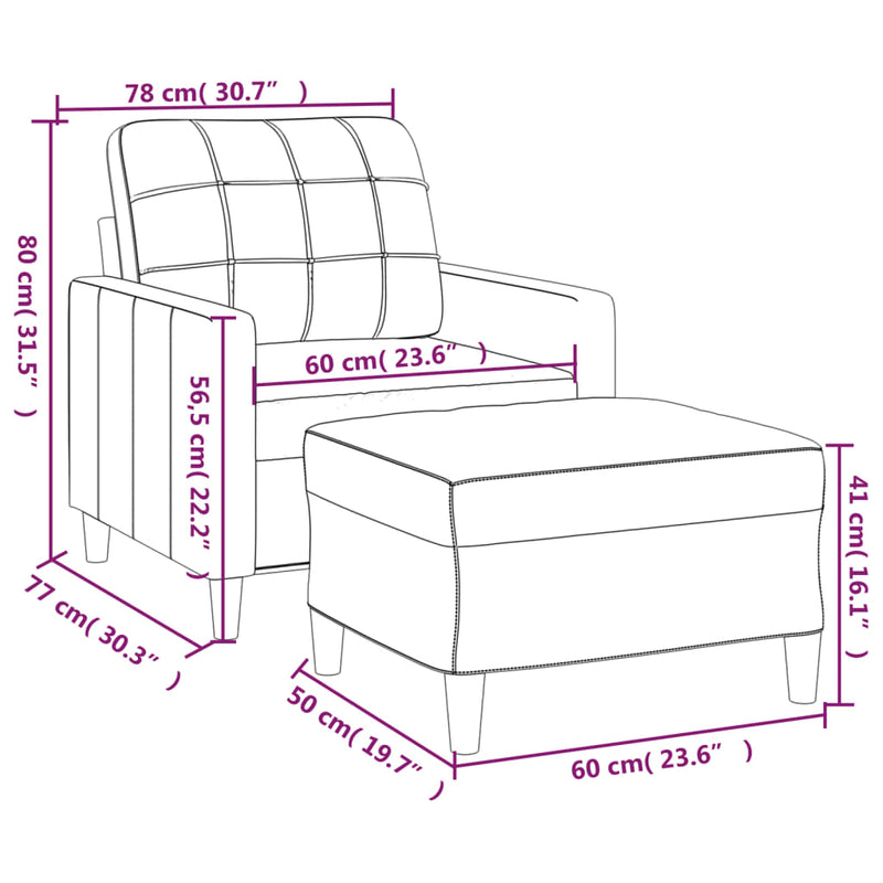 vidaXL világosszürke szövet kanapéfotel lábtartóval 60 cm