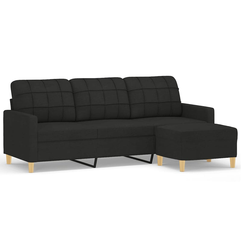 vidaXL 3 személyes fekete szövet kanapé lábtartóval 180 cm