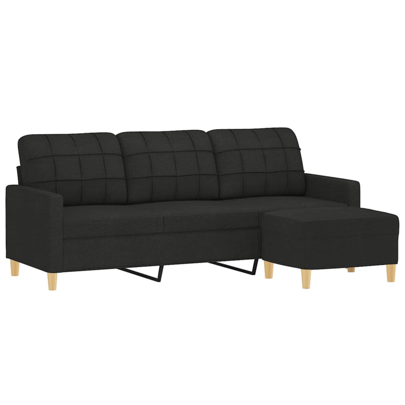 vidaXL 3 személyes fekete szövet kanapé lábtartóval 180 cm