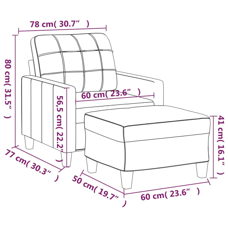 vidaXL krémszínű műbőr kanapéfotel lábtartóval 60 cm
