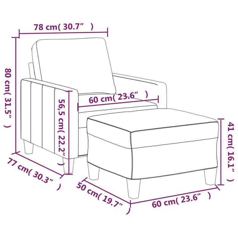 vidaXL fekete műbőr kanapéfotel lábtartóval 60 cm