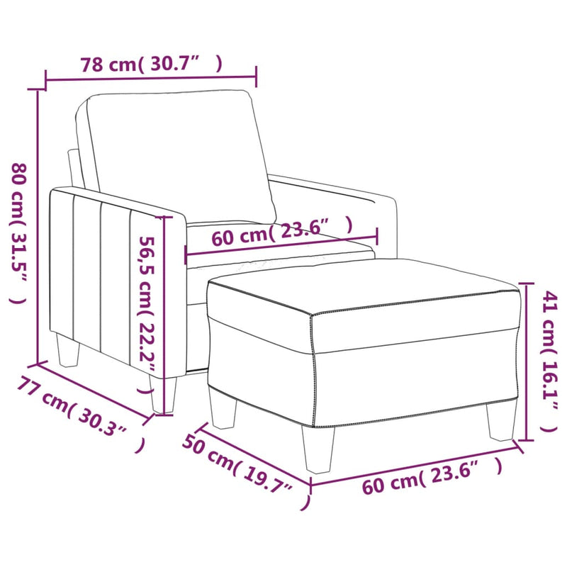 vidaXL krémszínű műbőr kanapéfotel lábtartóval 60 cm