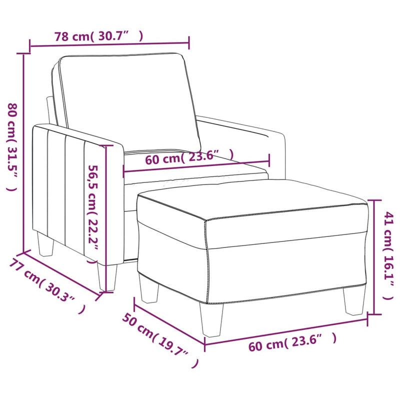vidaXL tópszínű szövet kanapéfotel lábtartóval 60 cm
